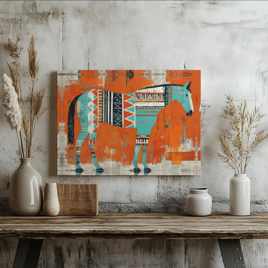 Abstract Horse Canvas Wall Art | Southwest Geometric Print | Premium Gallery Wrap Decor | Modern Living Room Gift