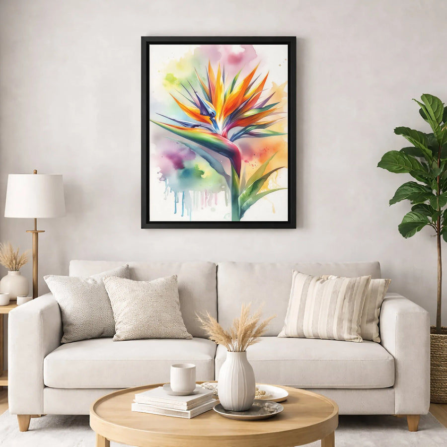 Bird of Paradise Wall Art | Colorful Watercolor Flower Print | Premium Gallery-Wrapped Canvas | Botanical Home Decor Gift for Plant Lovers
