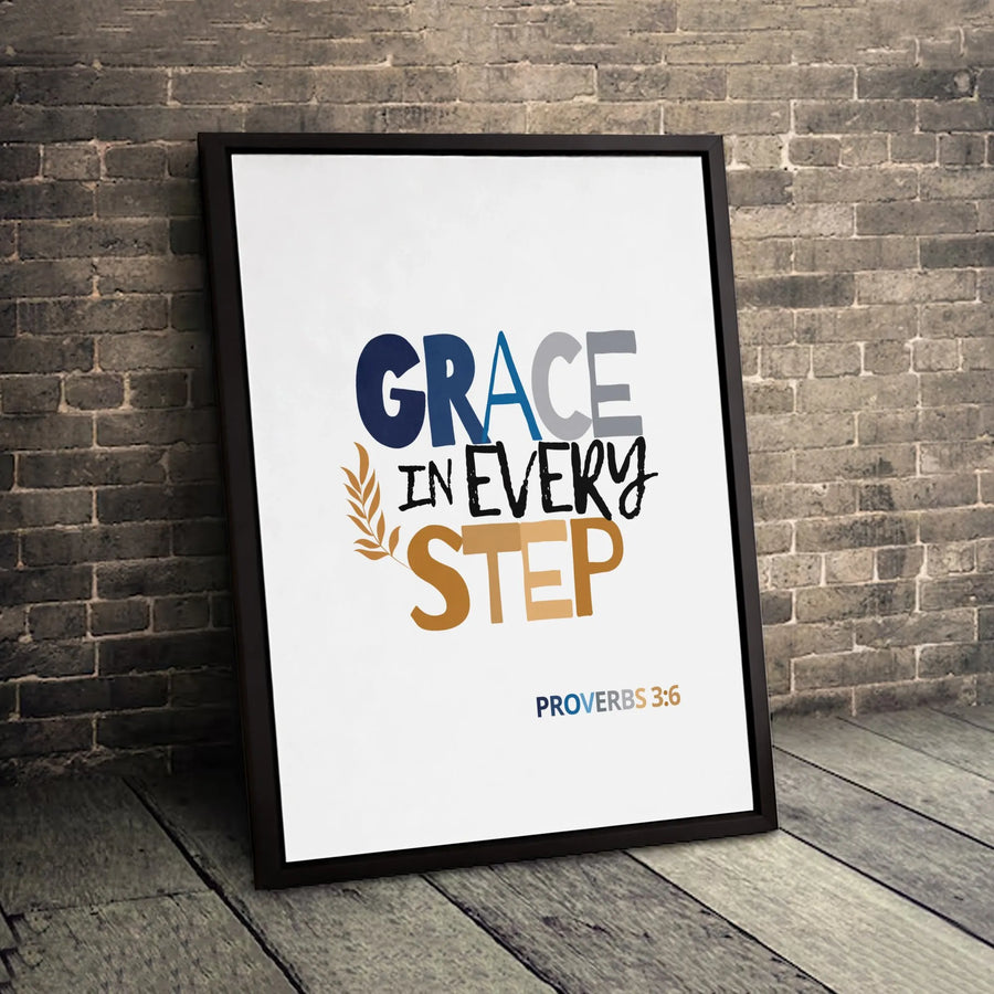 Grace In Every Step Wall Art | Proverbs 3:6 Scripture Print | Gallery Quality 1.25 Inch Canvas | Minimalist Christian Home Decor Gift