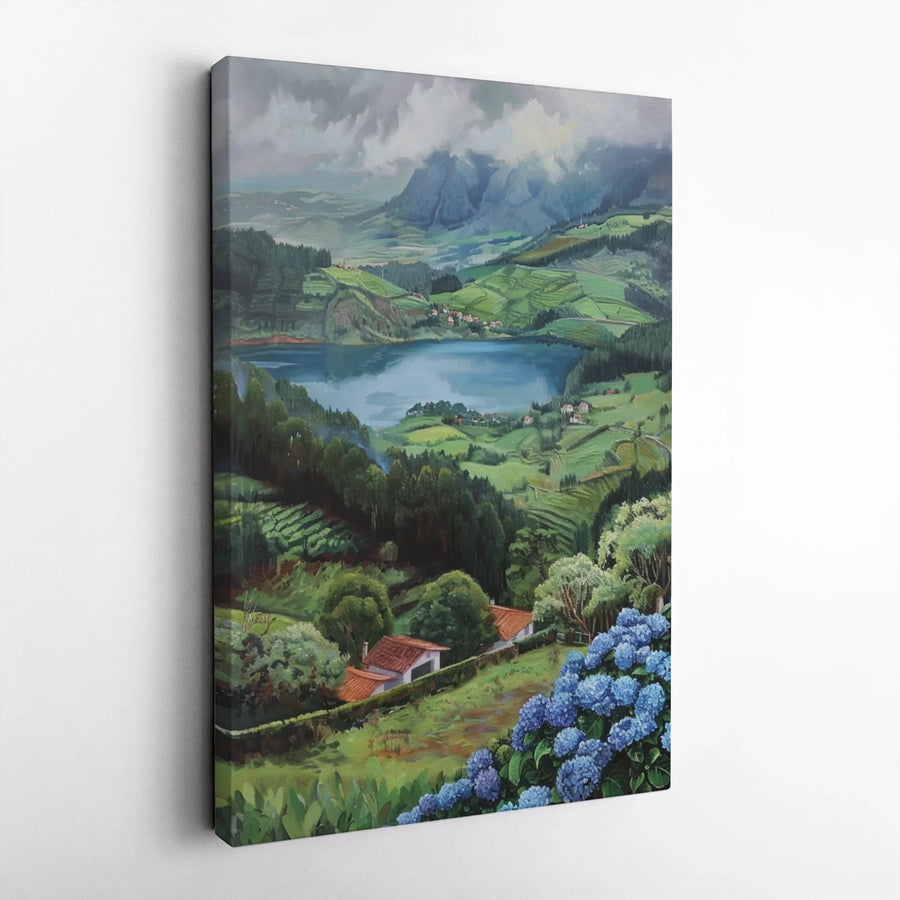 Azores Landscape Canvas Wall Art | Sete Cidades Lake Mountain View | Gallery Wrap Premium Print | Nature Home Decor Gift for Travel Lovers