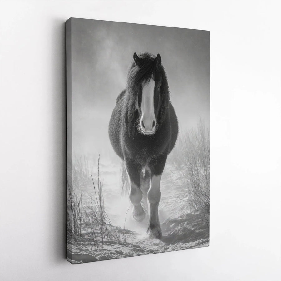 Horse Canvas Wall Art | Monochrome Winter Equestrian Print | 1.25 Inch Gallery Wrap | Elegant Farmhouse Home Decor Gift