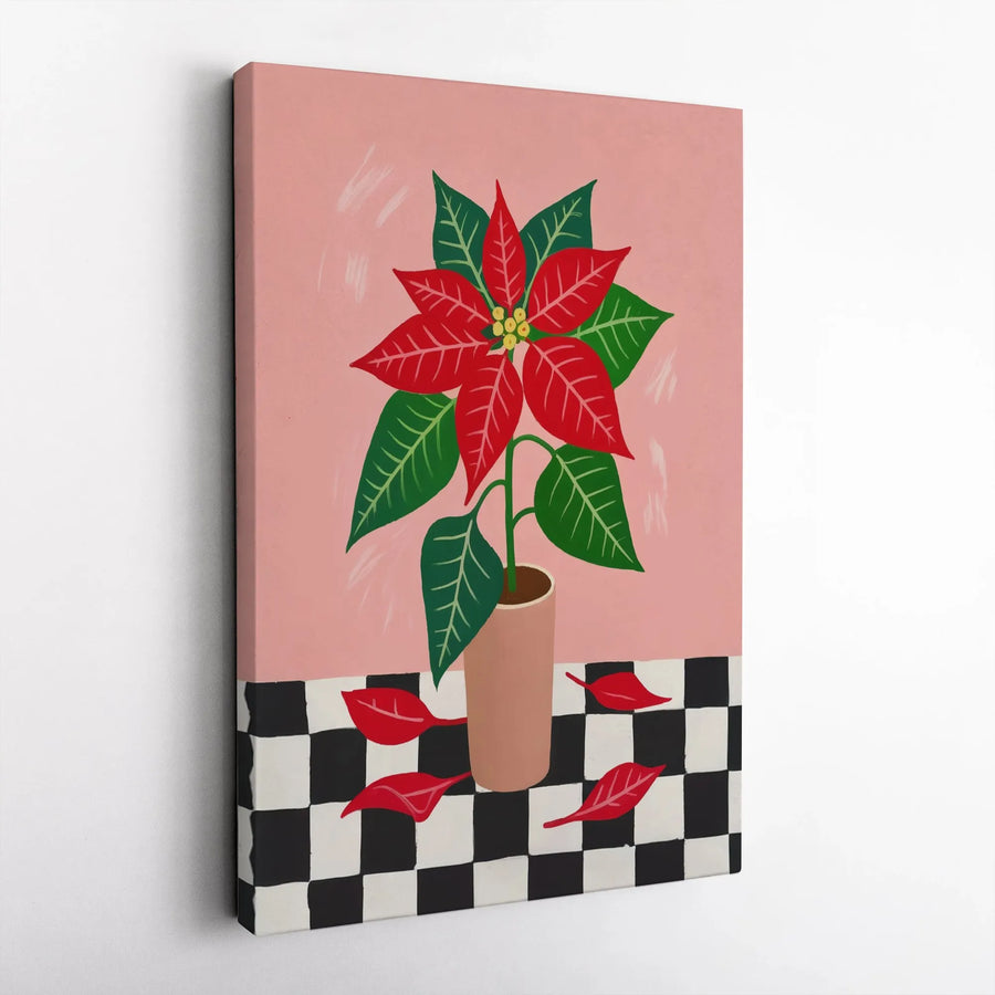 Poinsettia Wall Art | Modern Floral Botanical Print | Premium Gallery Wrapped Canvas | Festive Holiday Home Decor Gift