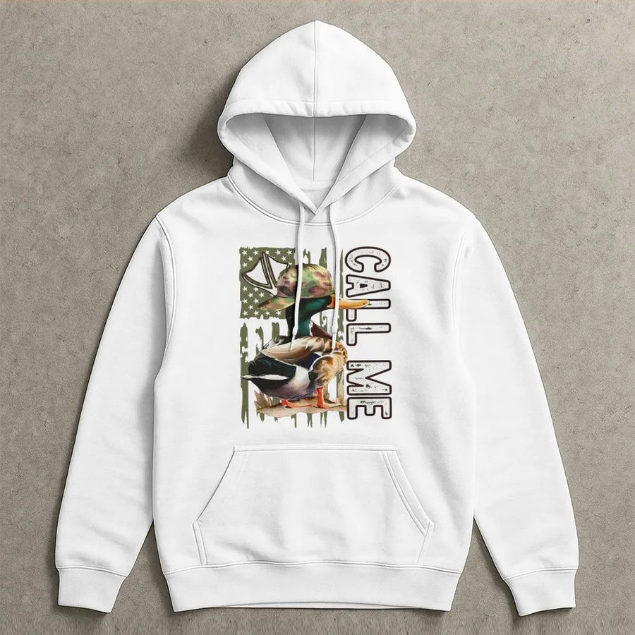 Call Me Mallard Duck Hunting Hoodie | Camo Cap American Flag Graphic | Premium Cotton Blend | Gift for Hunter and Outdoor Enthusiast