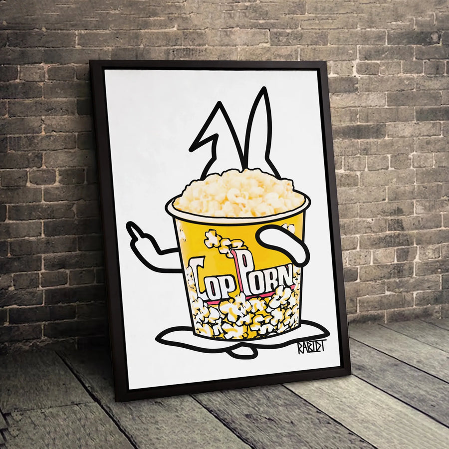 Popcorn Bunny Wall Art | Funny Rabbit Foodie Pop Art Print | 1.25-Inch Gallery Wrapped Premium Canvas | Edgy Kitchen & Home Decor Gift
