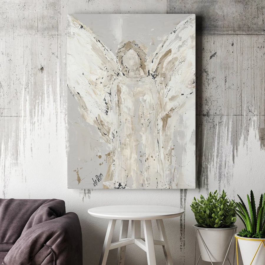 Abstract Angel Canvas Wall Art | With Brave Wings She Flies Inspirational Quote | Premium Textured Print | Spiritual Home Decor Gift for Women