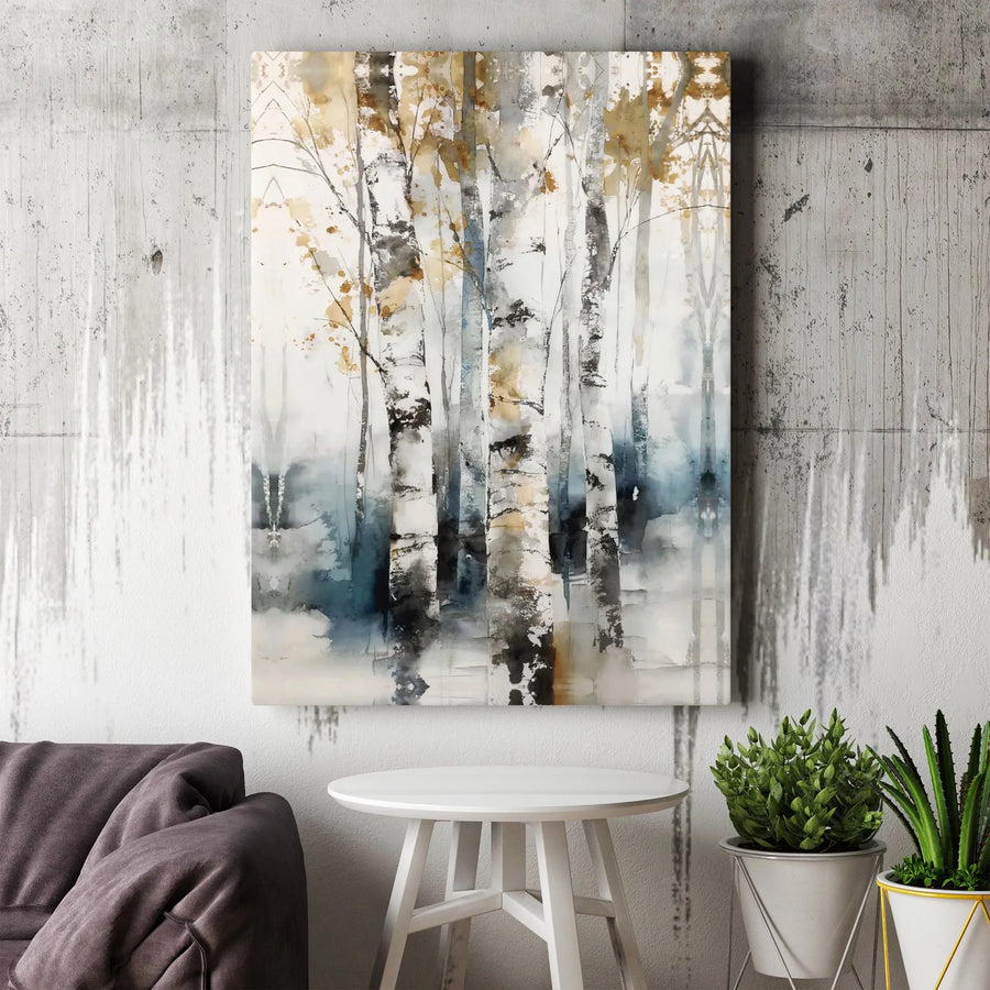 Abstract Birch Tree Canvas Wall Art | Modern Watercolor Forest Painting | Premium Fade-Resistant Print | Living Room & Office Decor Gift