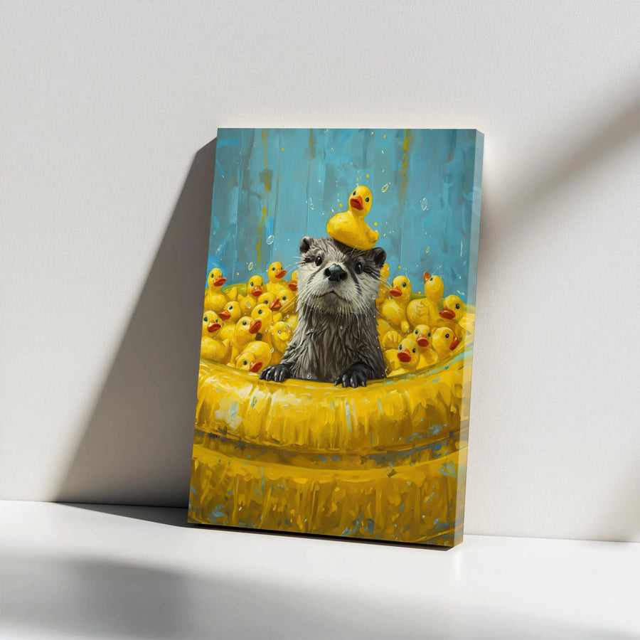 Cute Otter Wall Art | Whimsical Otter With Rubber Ducks Print | Gallery Wrapped Premium Canvas | Kids Room Decor & Animal Lover Gift