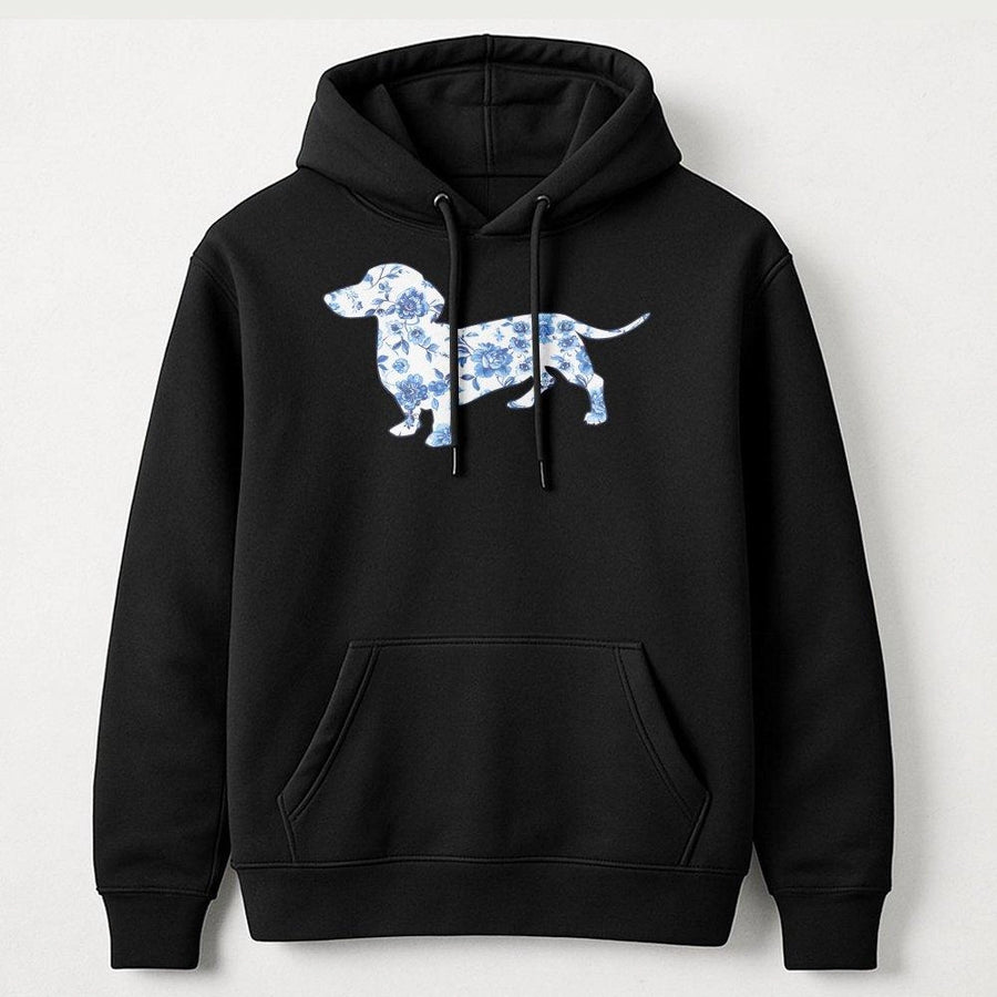 Dachshund Hoodie | French Blue Floral Toile Dog Print | Premium Cotton Blend | Gift for Dog Mom & Doxie Lover