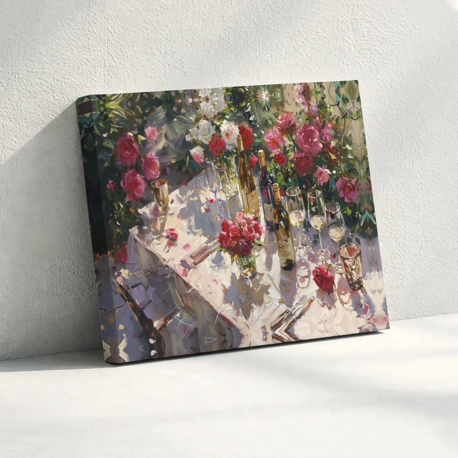 Impressionist Wine Garden Canvas Art | Romantic Floral Dining Scene | Premium 1.25-Inch Gallery Wrap | Elegant Home Decor Wall Hanging