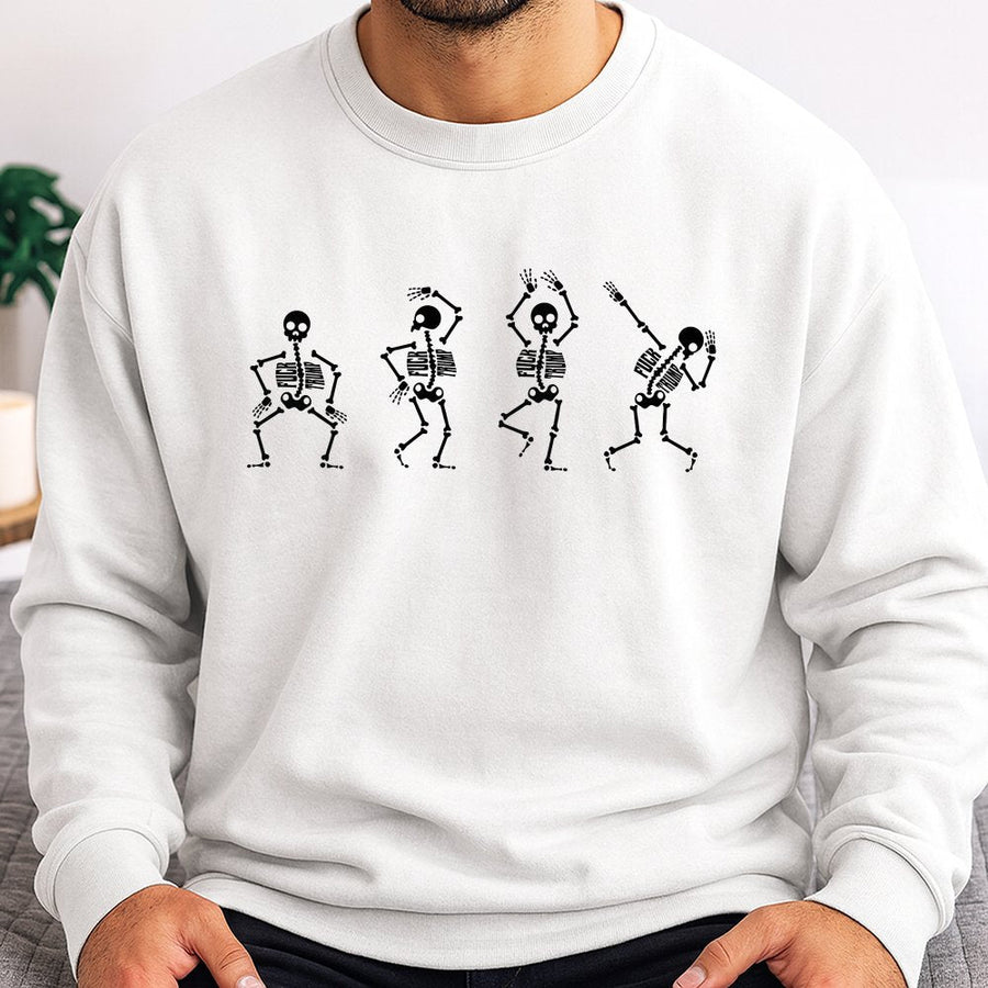 Dancing Skeleton Sweatshirt | Funny Graphic Tee | Premium Cotton Blend Crewneck | Unisex Halloween Gift for Liberal Activists