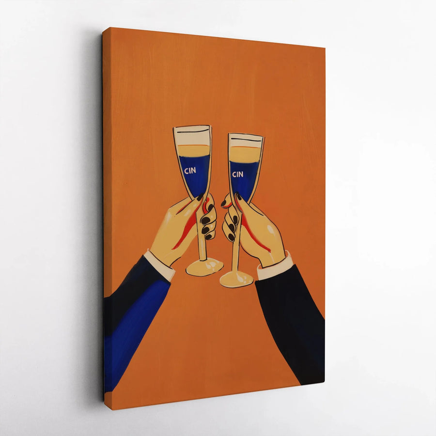 Champagne Toast Canvas Art | Pop Art Dining Room Wall Decor | Premium Gallery Wrap Print | Modern Kitchen or Bar Gift Idea