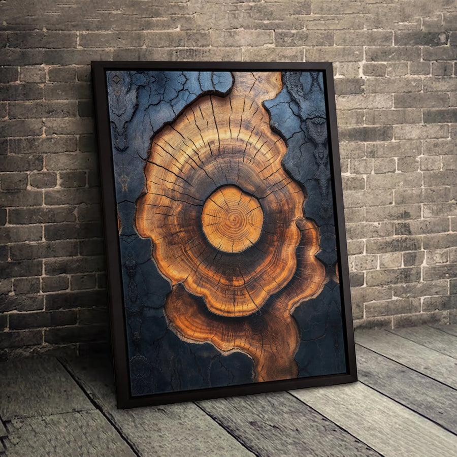 Tree Rings Canvas Wall Art | Burnt Wood Texture Cross-Section | Gallery-Wrapped Premium Print | Modern Nature Home Decor Gift