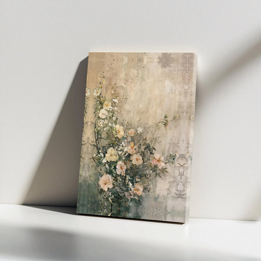 Vintage Floral Canvas Wall Art | Rustic Distressed Botanical Art Print | Premium Gallery Quality Canvas | Farmhouse Home Decor Gift