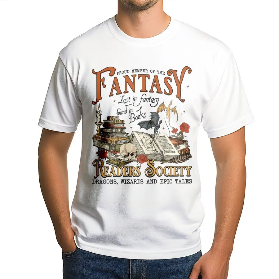 Fantasy Readers Society T-Shirt | Bookish Dragon Aesthetic Graphic Tee | Premium Cotton Soft Print | Gift For Book Lovers And Fantasy Novel Readers