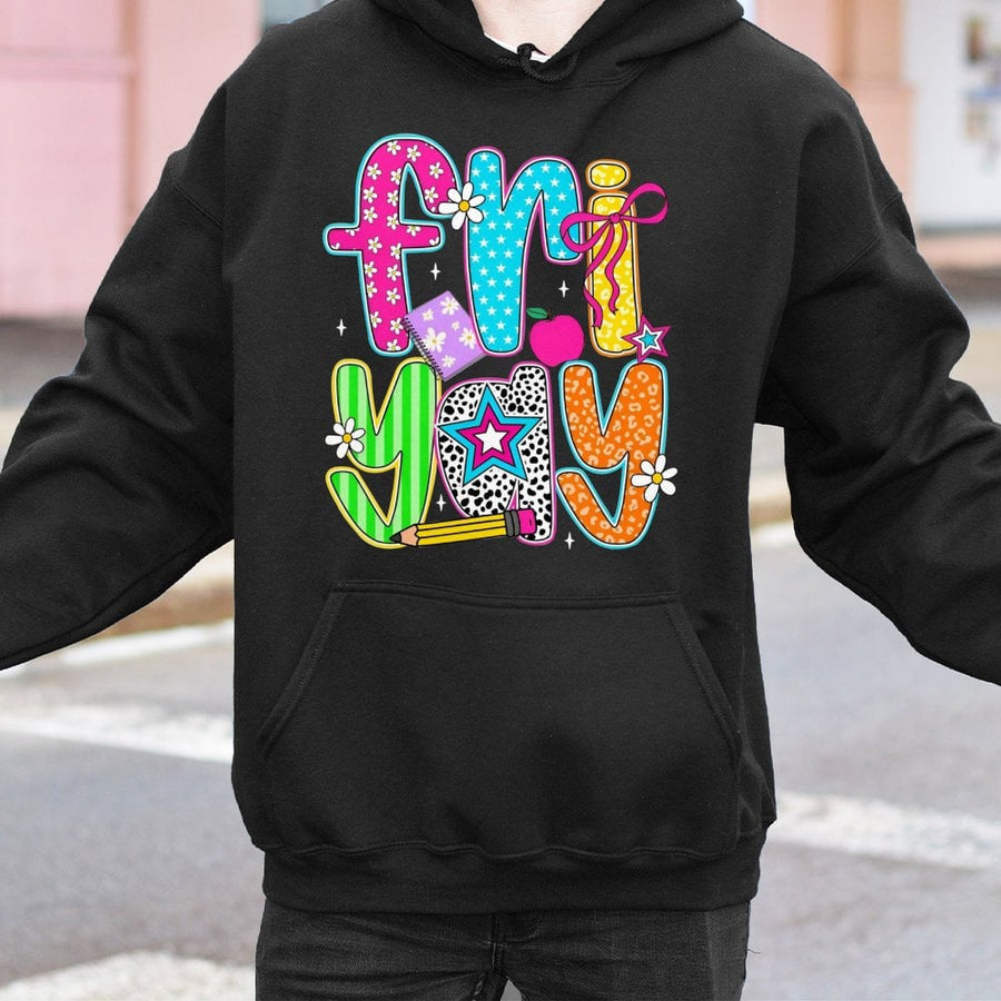 Friyay Teacher Hoodie | Preppy Retro School Supplies Design | Cotton-Poly Premium Blend | Gift for Teachers and Educators