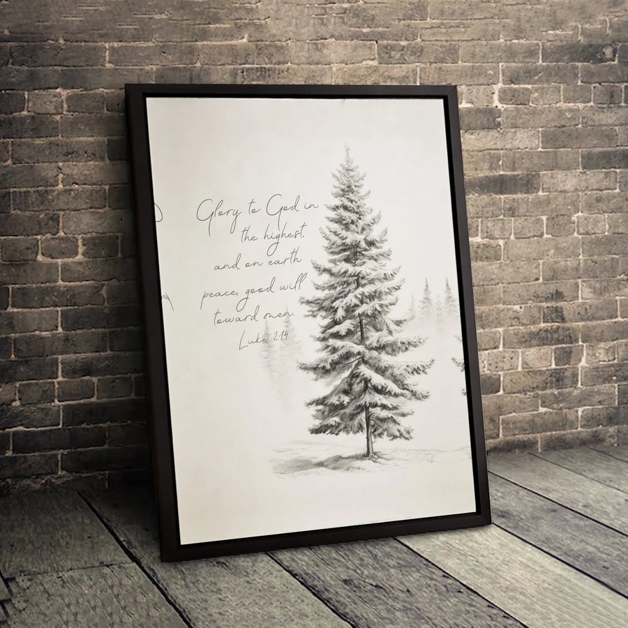 Luke 2:14 Canvas Wall Art | Christmas Bible Verse Pine Tree Decor | Gallery-Wrapped 1.25" Premium Print | Religious Holiday Home Gift