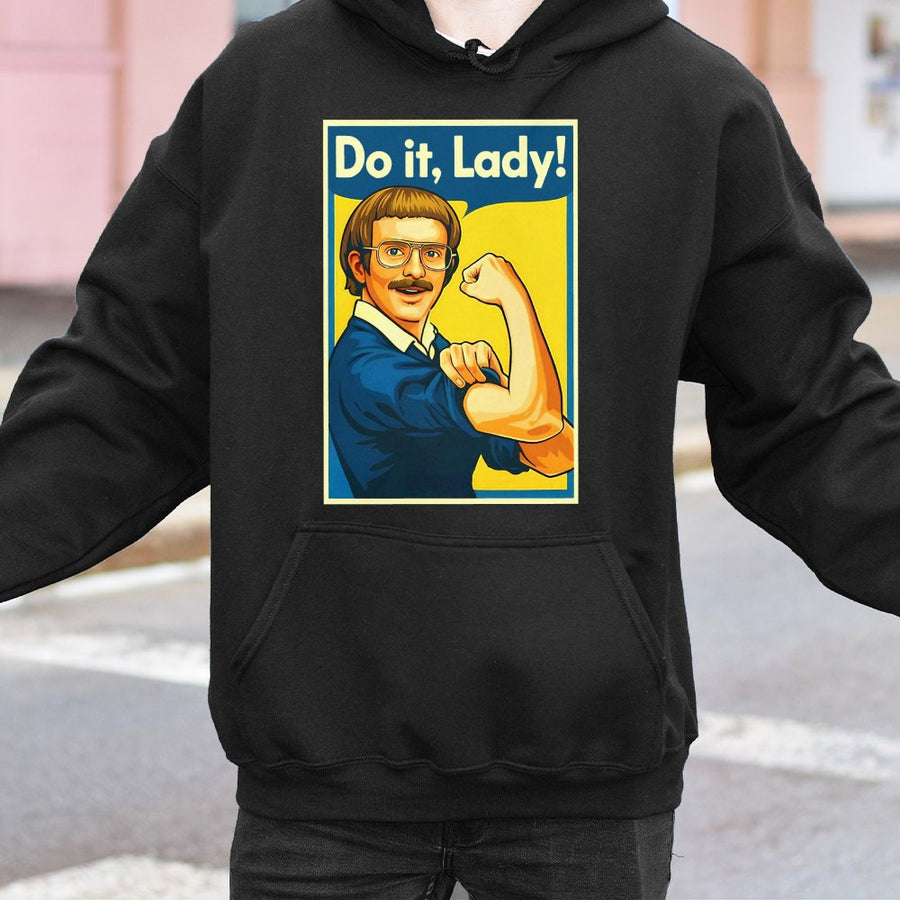 Do It Lady Hoodie | Funny Retro Meme Graphic Sweatshirt | Premium Cotton-Blend Apparel | Hilarious Gag Gift for Men and Women