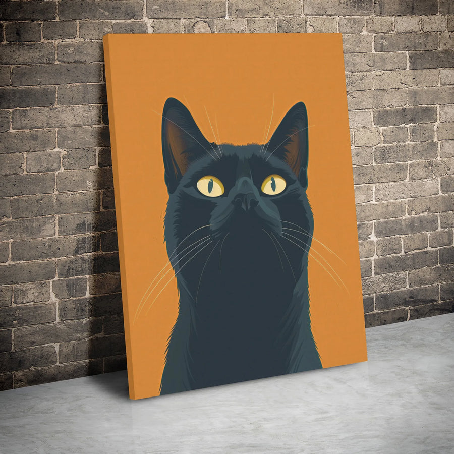 Black Cat Canvas Wall Art | Minimalist Yellow Eye Portrait | Premium Gallery Wrap Print | Modern Home Decor Gift for Cat Lovers