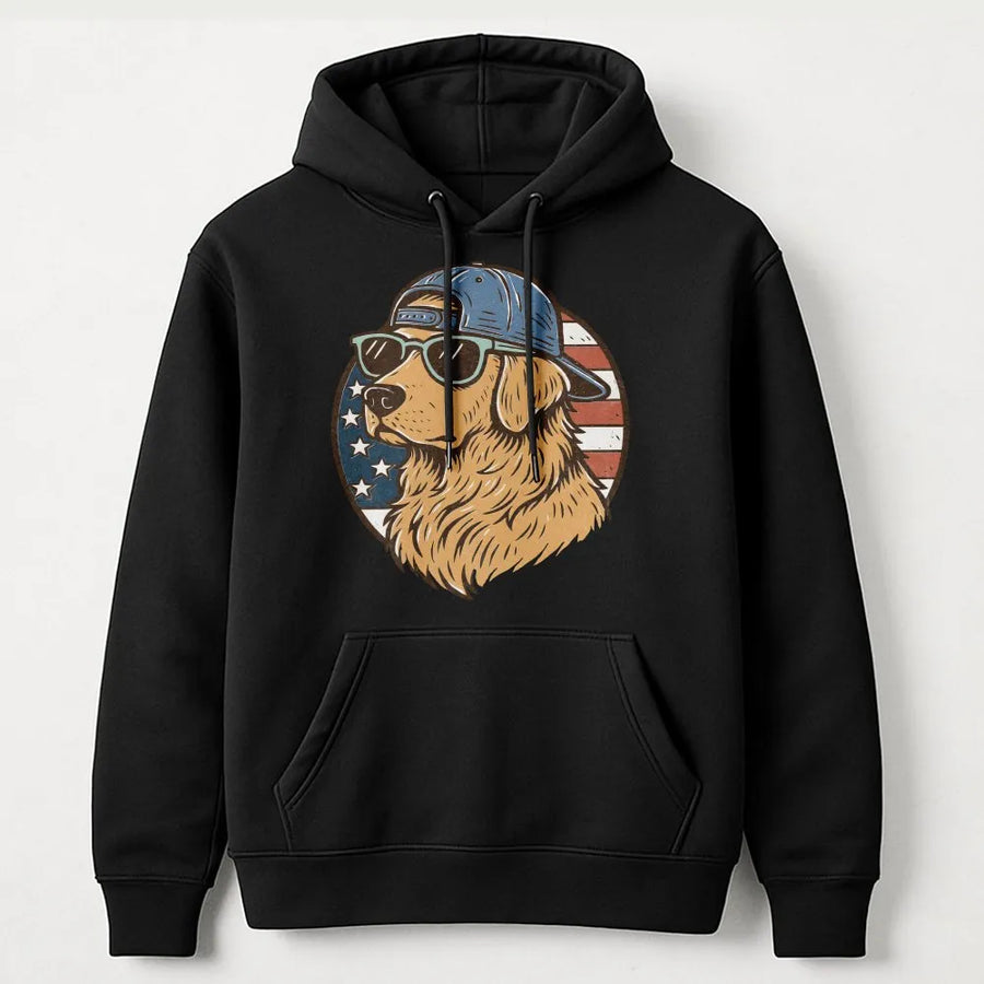 Golden Retriever Hoodie | Patriotic USA Flag Dog Print | Premium Cotton-Poly Blend | Unisex Gift for Dog Lovers