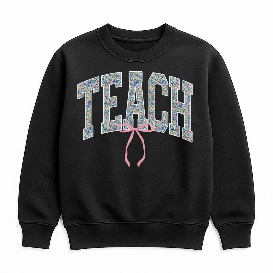 Floral Teacher Sweatshirt | Cute Coquette Bow Teach Design | Premium Comfort Colors Tee | Teacher Appreciation Gift for Women