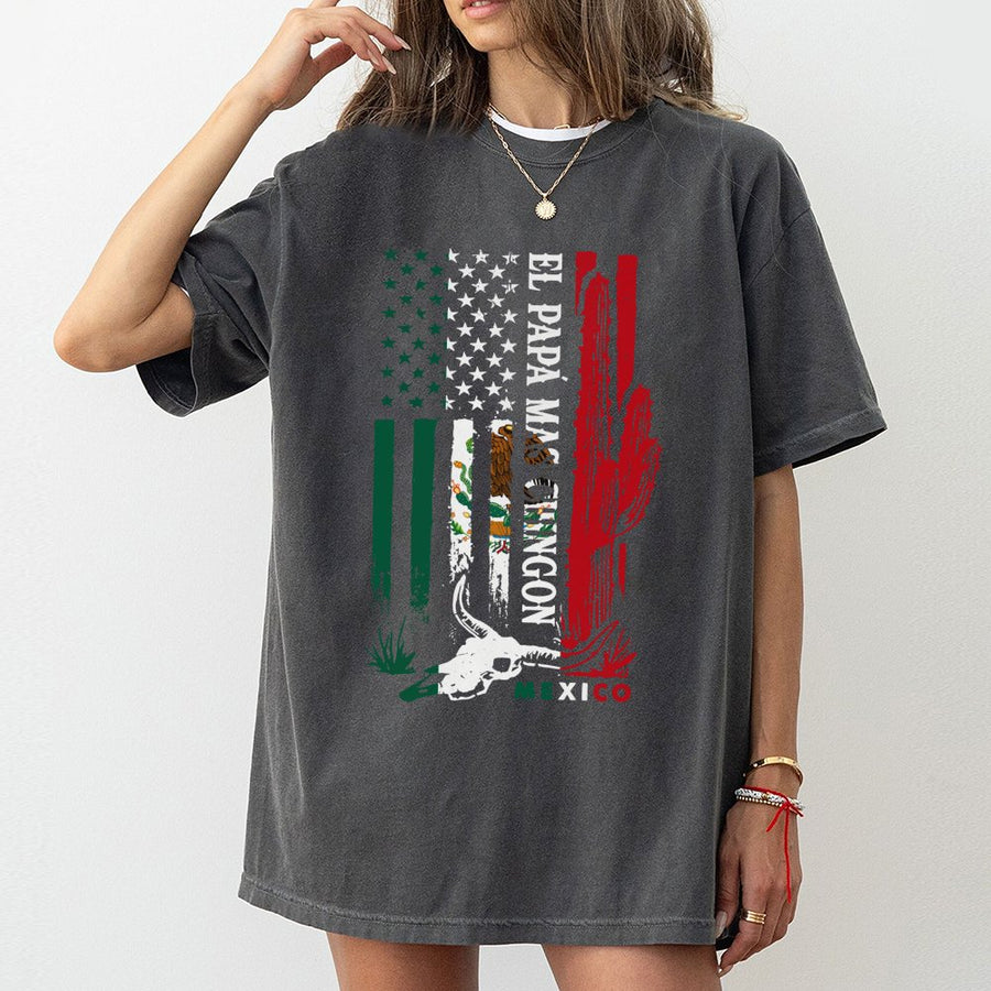 El Papa Mas Chingon T-Shirt | Mexican Flag Skull & Cactus Graphic | 100% Premium Cotton | Best Gift for Hispanic Dad