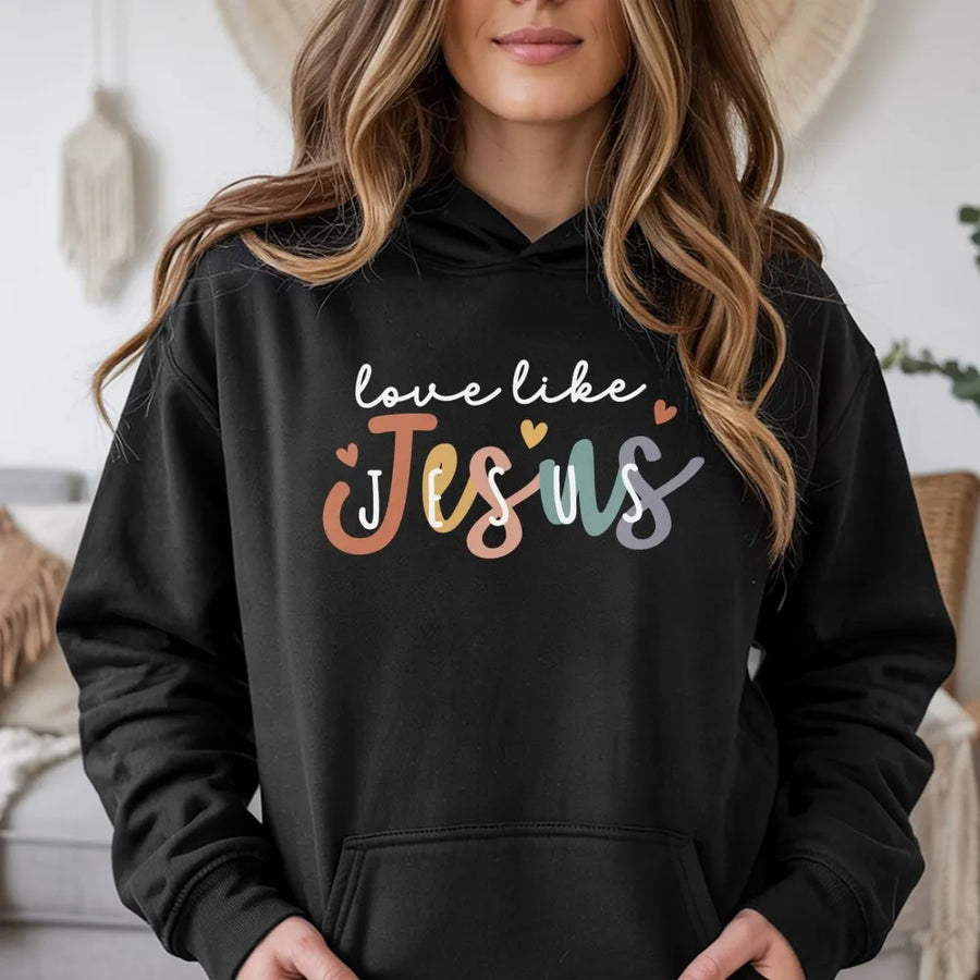Love Like Jesus Hoodie | Retro Colorful Christian Apparel | Premium Soft Cotton Blend | Religious Faith Gift For Women And Men