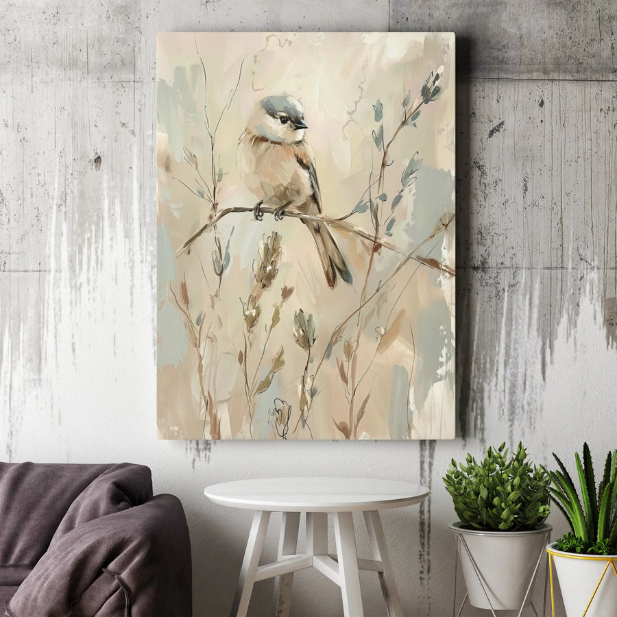 Bird Canvas Wall Art | Painterly Botanical Branch Print | 1.25 Inch Premium Gallery Wrap | Modern Neutral Home Decor Gift