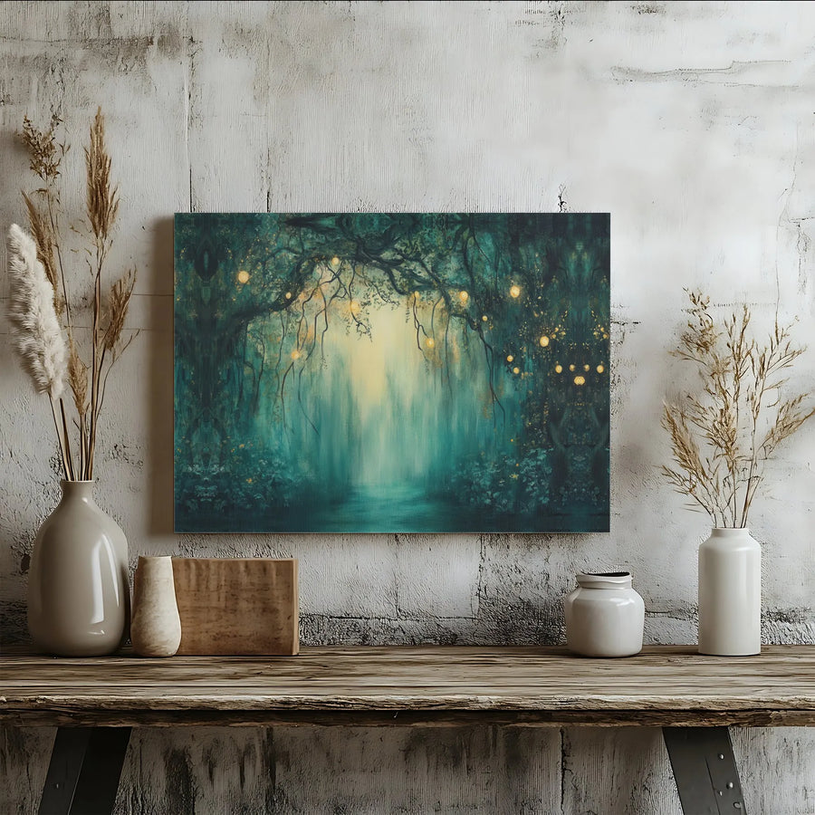 Enchanted Forest Canvas Wall Art | Whimsical Glowing Lanterns Design | 1.25-Inch Thick Gallery Wrap | Premium Nature Decor for Home or Office