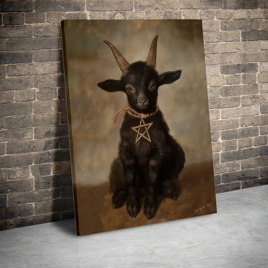 Gothic Black Goat Wall Art | Occult Pentagram Portrait Print | Premium 1.25" Gallery Wrapped Canvas | Dark Aesthetic Home Decor Gift