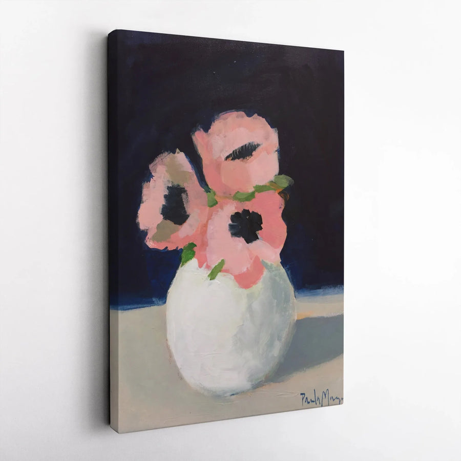 Pink Poppy Painting Vertical Canvas | Modern Painterly Floral Still Life | Premium Thick Gallery Wrapped Print | Living Room Wall Decor Gift