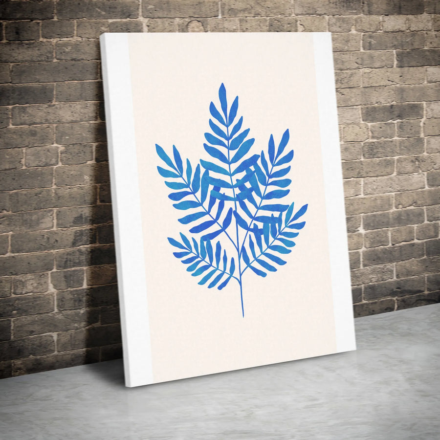 Blue Botanical Canvas Wall Art | Minimalist Acacia Leaf Illustration | Premium Gallery Wrapped Canvas | Modern Home Decor Gift