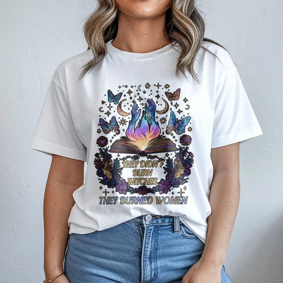 Feminist Witch T-Shirt | They Burned Women Celestial Graphic | Premium Cotton Blend | Pro Choice Women's Rights Activist Gift
