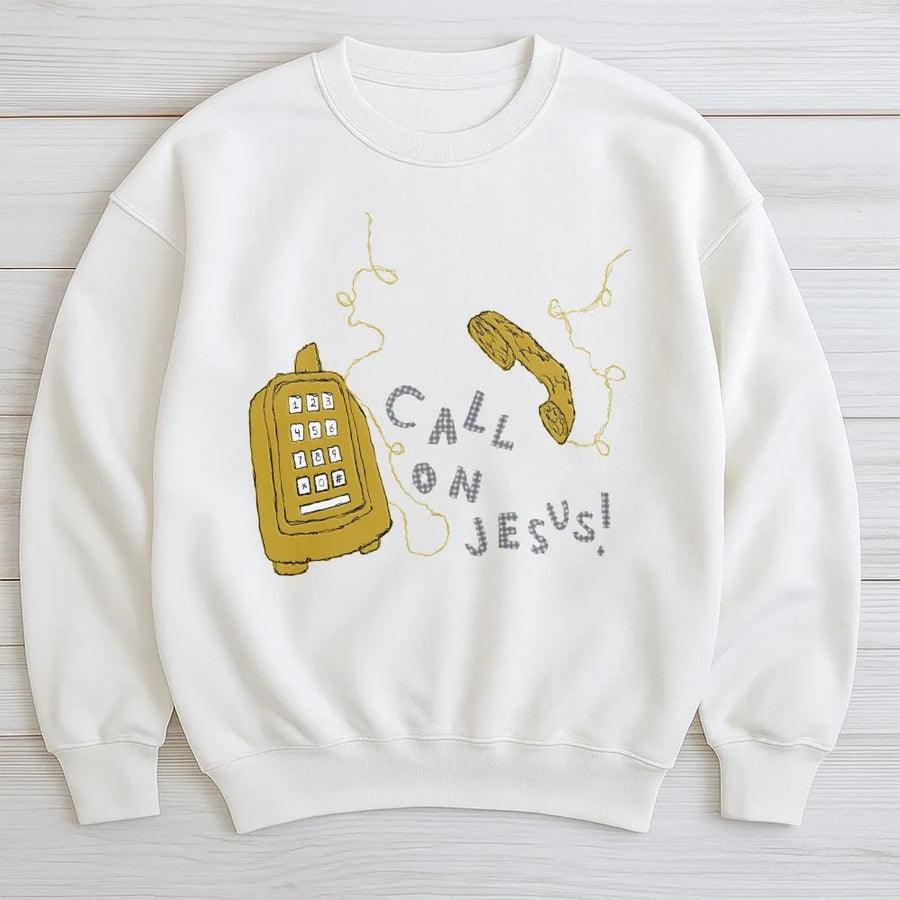 Call On Jesus Sweatshirt | Retro Telephone Graphic Tee | Premium Cotton Shirt | Christian Faith Gift for Men and Women