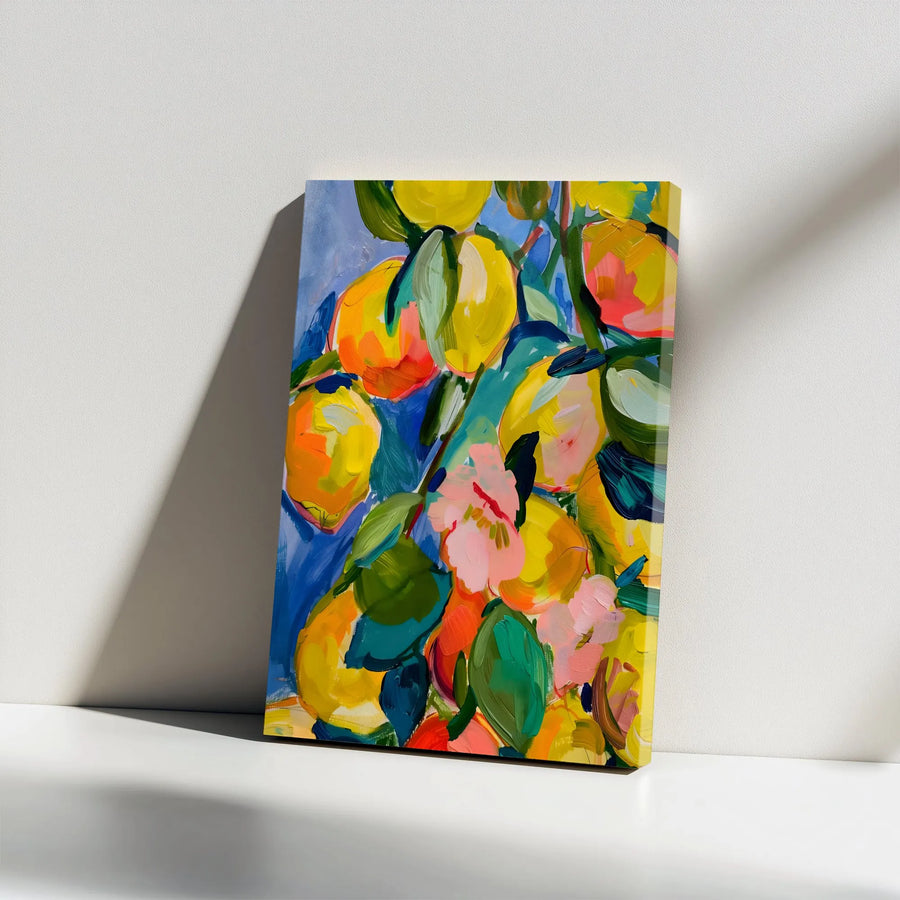 Abstract Lemon Tree Vertical Canvas | Vibrant Citrus Fruit Painting | Premium Gallery Wrapped Canvas | Modern Kitchen & Dining Room Decor Gift