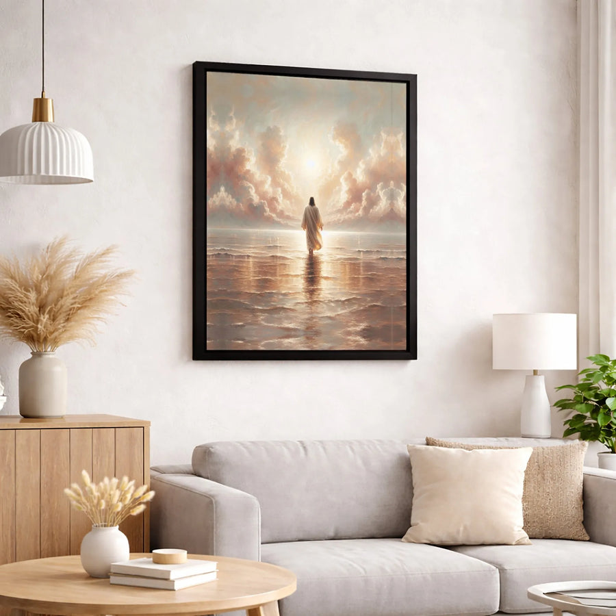Jesus Walking On Water Canvas Wall Art | Ethereal Coastal Religious Decor | Premium Fade-Resistant Gallery Wrap | Meaningful Christian Gift