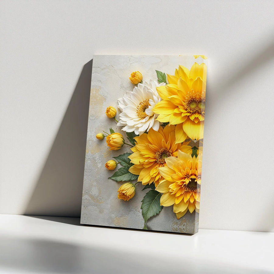 Yellow Floral Canvas Wall Art | Textured Botanical Illustration | Premium Gallery Wrap Print | Modern Farmhouse Decor Gift