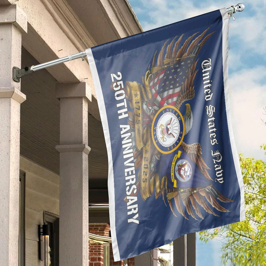 US Navy 250th Anniversary House Flag | 1775-2025 Military Commemorative Banner | Weather-Resistant Polyester | Patriotic Gift for Navy Veterans