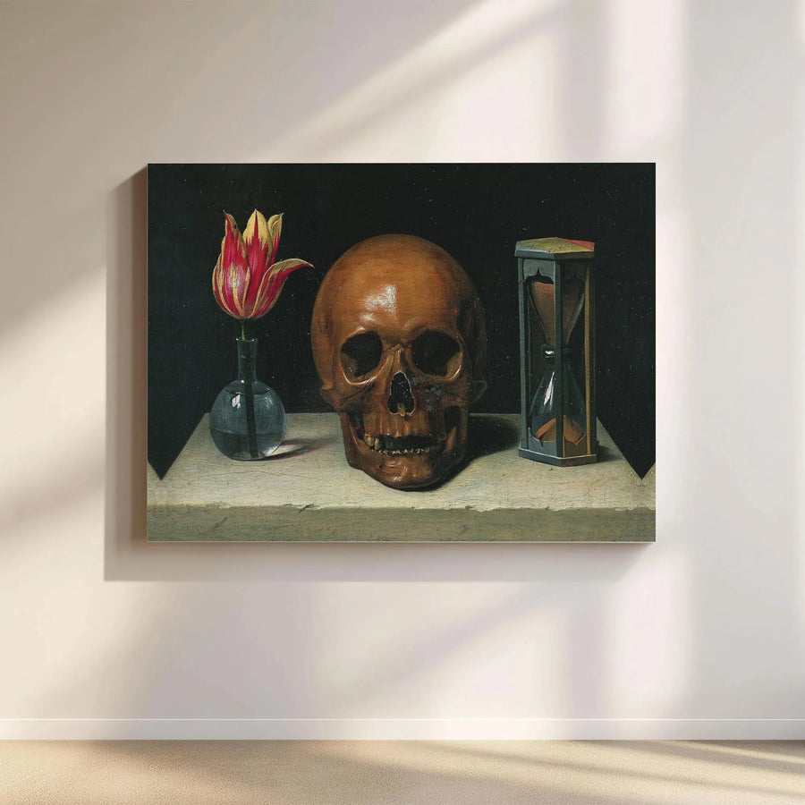 Vanitas Still Life Canvas Print | Philippe de Champaigne Skull and Tulip Artwork | 1.25" Premium Gallery Wrap | Fine Art Decor for Home or Office