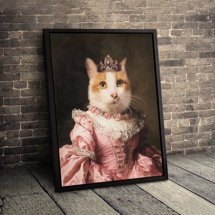 Royal Cat Queen Portrait Canvas | Victorian Era Princess Pet Wall Art | Premium Fade-Resistant Gallery Wrap | Unique Cat Lover Gift Idea