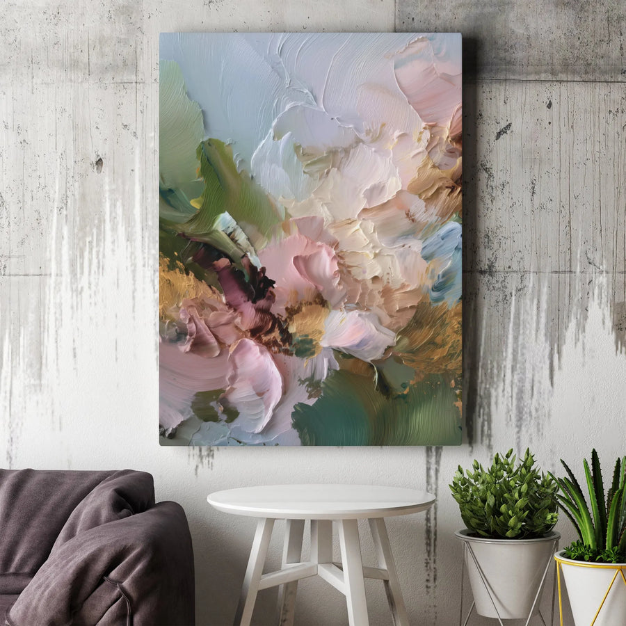 Abstract Floral Canvas Wall Art | Impasto Style Pink Flower Art | Premium Thick Gallery Wrap | Modern Living Room & Bedroom Decor Gift