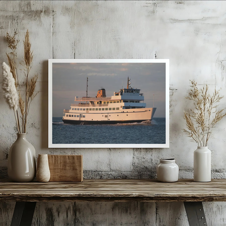 Anna C Ferry Boat Wall Art | Nautical Sunset Seascape Print | Premium Gallery Wrapped Canvas | Coastal Home Decor Gift for Boating Enthusiasts