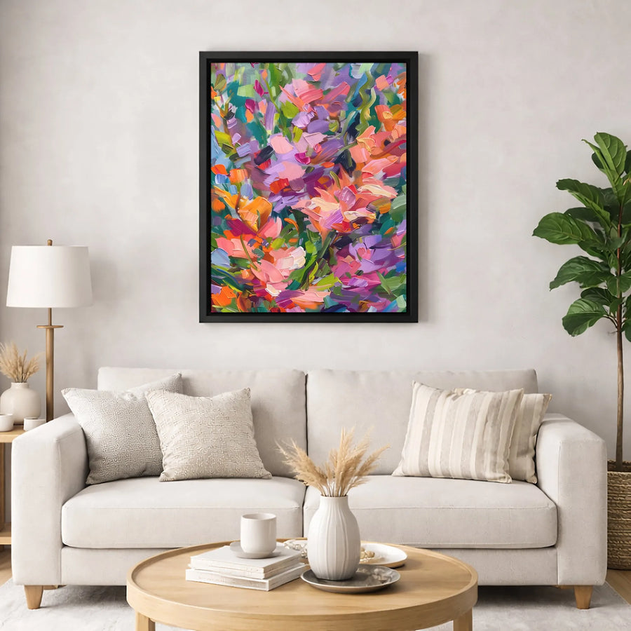 Colorful Abstract Floral Canvas Art | Thick Brushstroke Impressionist Painting | Premium Gallery Wrap Print | Modern Home Decor Gift