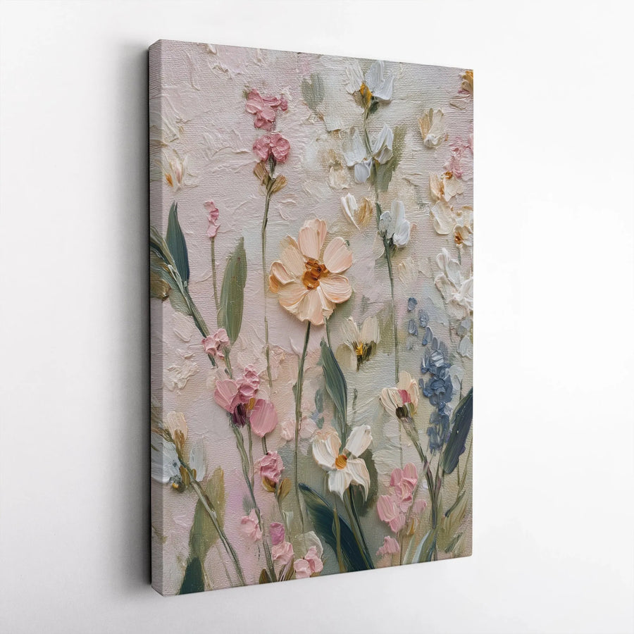 Textured Floral Vertical Canvas | 3D Effect Impasto Flower Painting Print | Premium Gallery Wrapped Canvas | Modern Farmhouse Living Room Wall Decor Gift