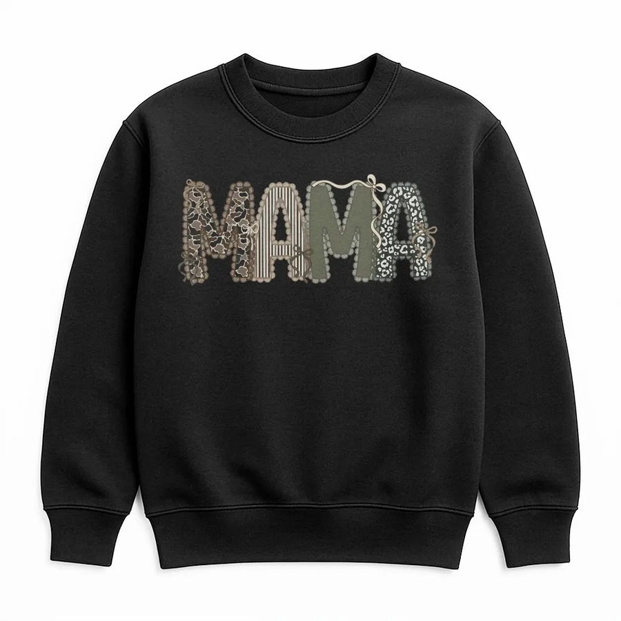 Mama Camo Sweatshirt | Mixed Pattern Leopard Print & Bow Detail | Premium Cotton-Blend Sweatshirt | Gift for Country Mom