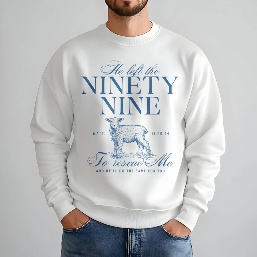 He Left The Ninety Nine To Rescue Me Sweatshirt | Christian Bible Verse Graphic | Premium Cotton Blend | Faith-Based Religious Gift For Women Men