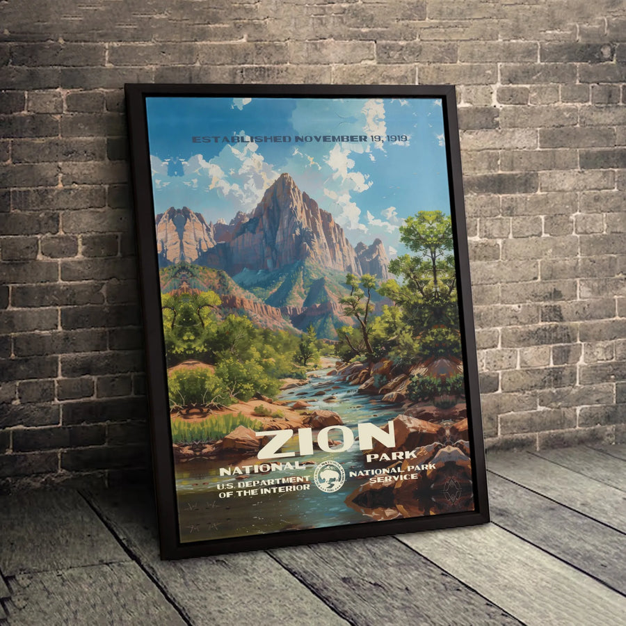 Zion National Park Canvas Art | Vintage Style Travel Poster Print | Gallery Quality 1.25" Thick | Nature Lover Gift & Wall Decor