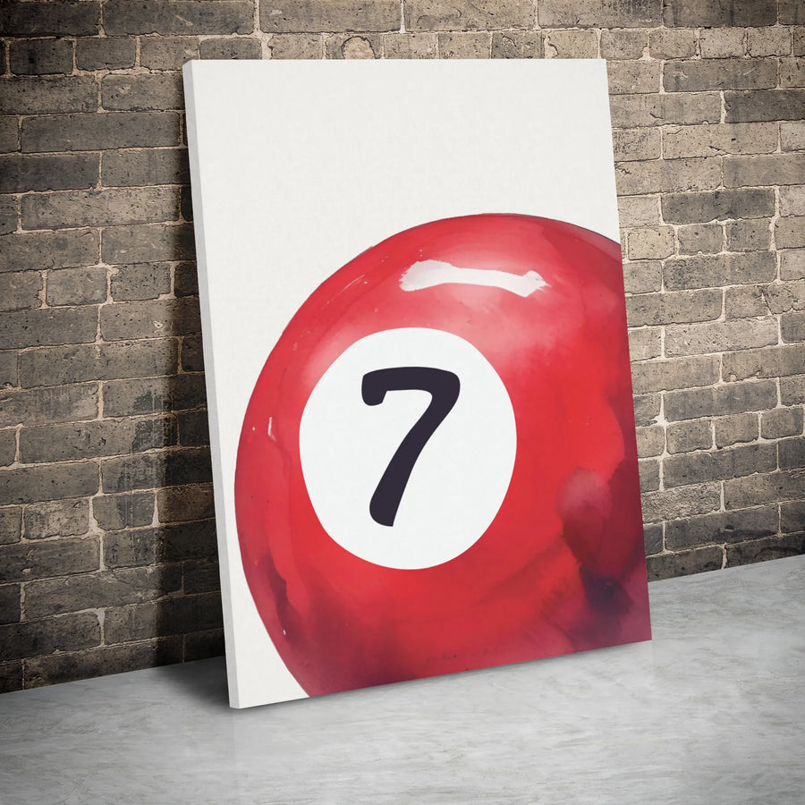 Billiard Ball Number 7 Canvas Art | Red Pool Ball Watercolor Print | Gallery Wrapped Premium Wall Decor | Game Room Sports Gift for Him