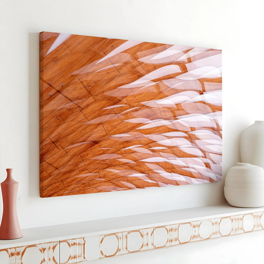 Abstract Wood Grain Wave Horizontal Canvas | Translucent Leaf Overlay Design | Premium 1.25" Gallery Wrap | Elegant Living Room Wall Art Accent Decor