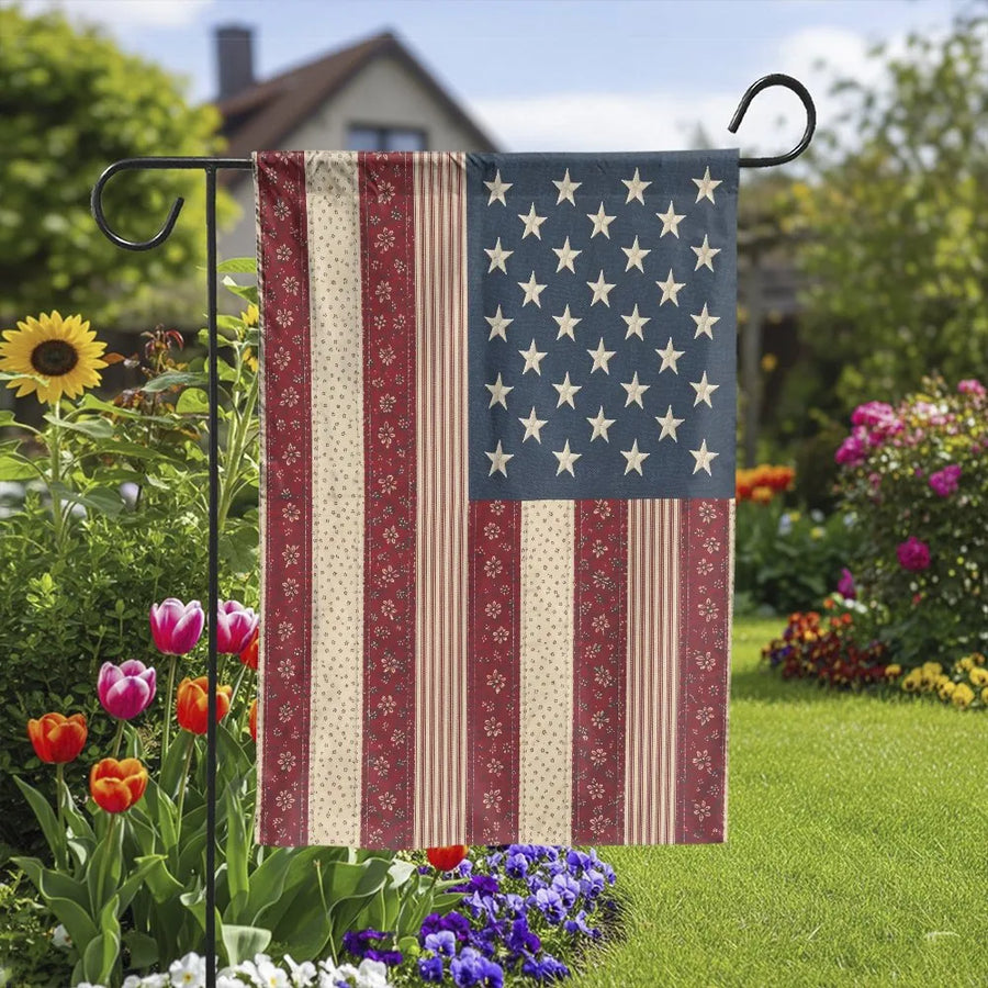 Vintage American Flag Garden Flag | Rustic Patchwork Stars & Stripes | Premium All-Weather Polyester | Patriotic Yard Decor Gift for 4th of July