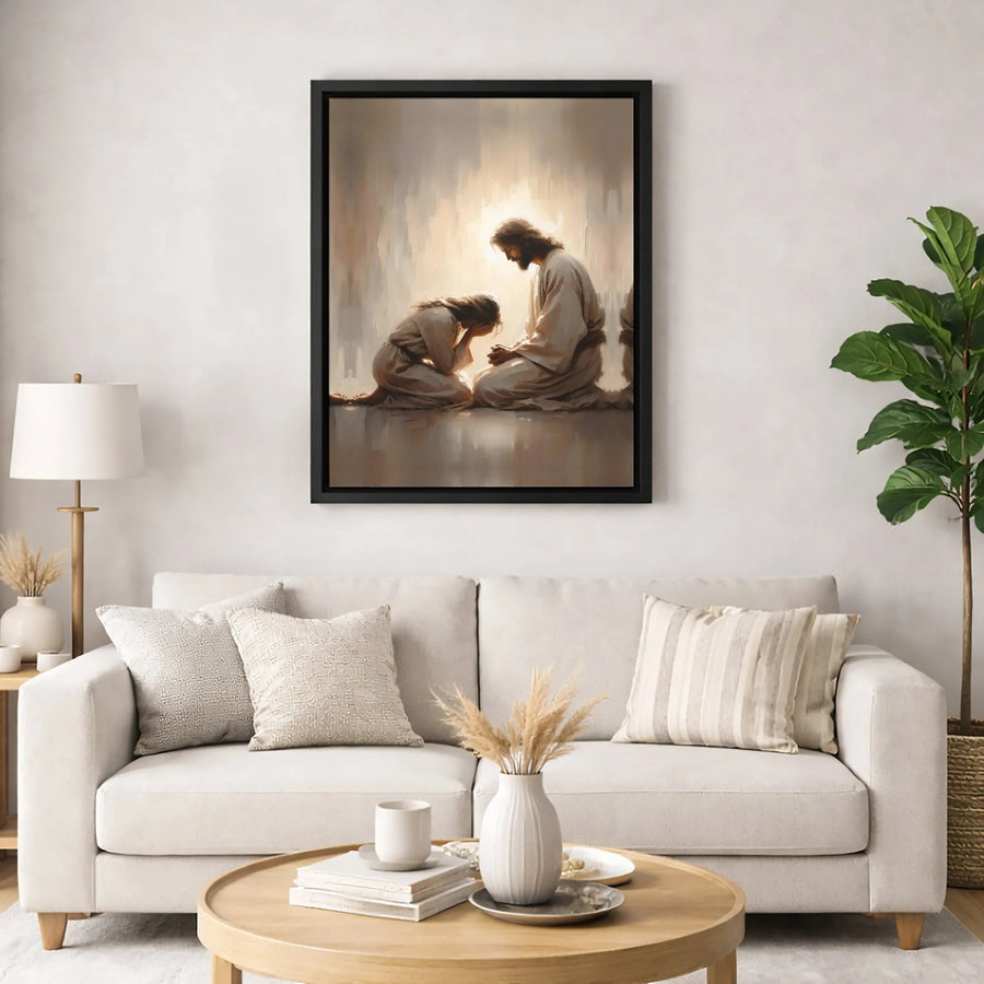 Jesus Comforting Weeping Woman Canvas | Religious Fine Art Print | Gallery-Quality 1.25" Profile | Spiritual Home Decor Gift